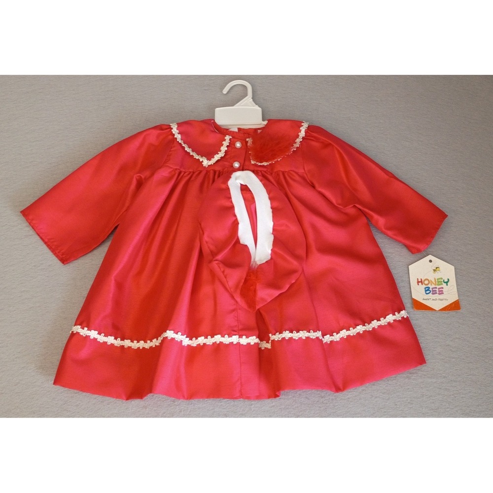 Vintage Honeybee Girls 24mo Red‎ White Holiday Christmas Dress Petticoat Hat NWT